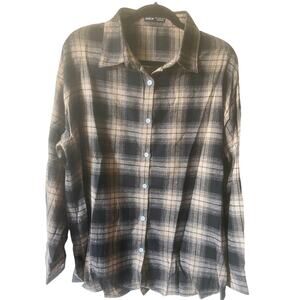 Tan & Black Plaid Flannel Shirt with no pockets